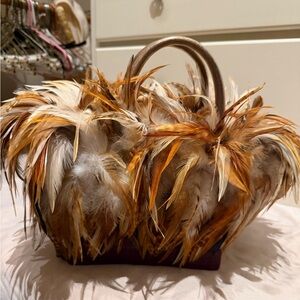 Elegant Feathered Mini Bag in Tan and Brown